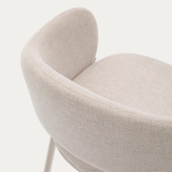 Taburete Maina en chenilla beige y patas de acero con acabado beige FSC Mix Crédito 65 cm