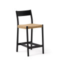 Taburete Yalia con respaldo de roble macizo acabado negro y asiento de cuerda de 6 cm