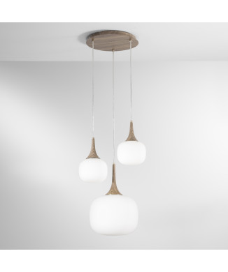 Lámpara colgante Jaipur blanca/madera 1xE27+2xE14 39x39x150cm