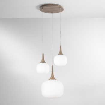 Lámpara colgante Jaipur blanca/madera 1xE27+2xE14 39x39x150cm