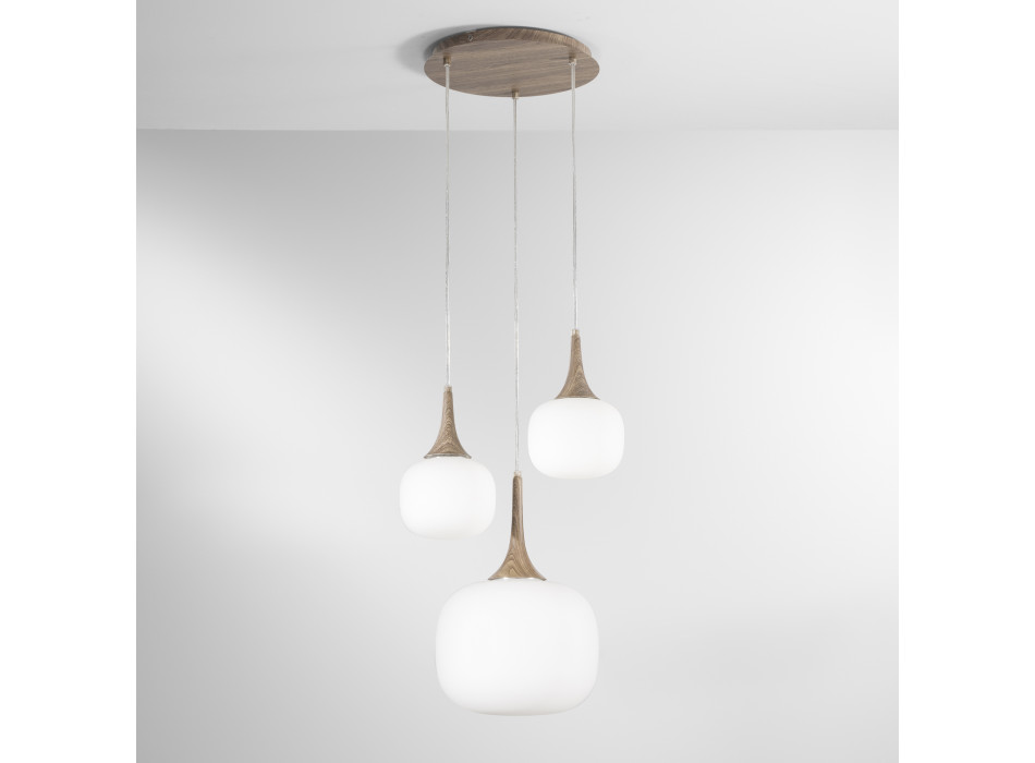 Lámpara colgante Jaipur blanca/madera 1xE27+2xE14 39x39x150cm