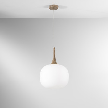 Lámpara colgante Jaipur blanca/madera 1XE27 30 x 30 x 150 cm