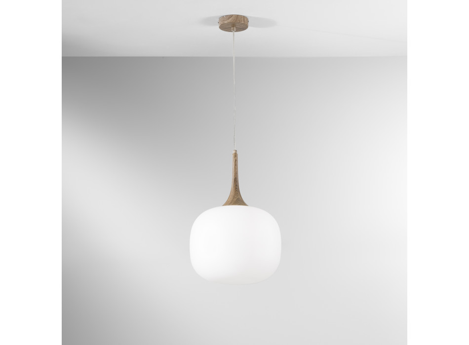 Lámpara colgante Jaipur blanca/madera 1XE27 30 x 30 x 150 cm