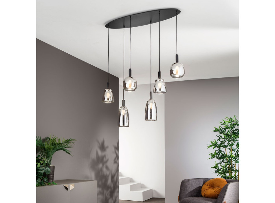 SUSPENSIÓN WEIZEN NEGRA 6XE14 101X34X150CM