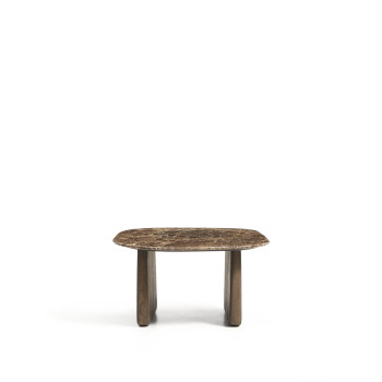Mesa de centro Pirita en mármol marrón y patas de roble macizo con acabado