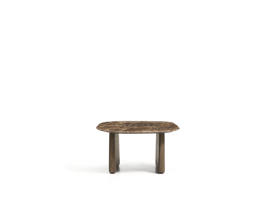 Mesa de centro Pirita en mármol marrón y patas de roble macizo con acabado
