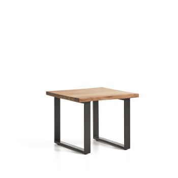 Mesita auxiliar Uxue de madera maciza de acacia con patas de acero negro, 65 x 65 cm.
