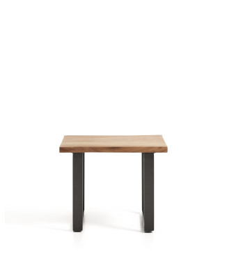 Mesita auxiliar Uxue de madera maciza de acacia con patas de acero negro, 65 x 65 cm.