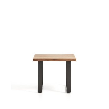 Mesita auxiliar Uxue de madera maciza de acacia con patas de acero negro, 65 x 65 cm.
