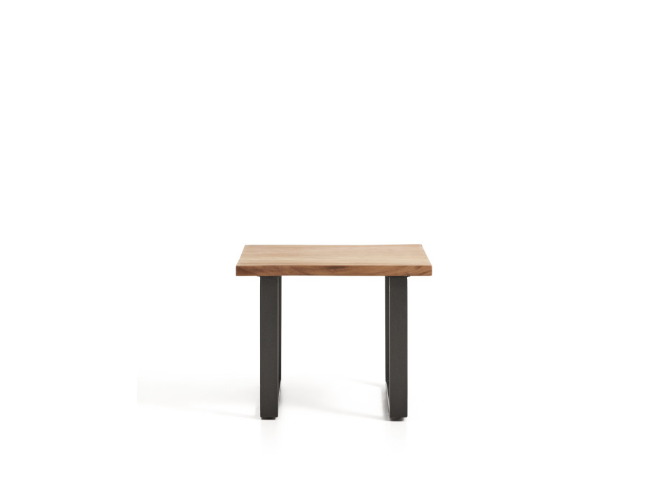 Mesita auxiliar Uxue de madera maciza de acacia con patas de acero negro, 65 x 65 cm.