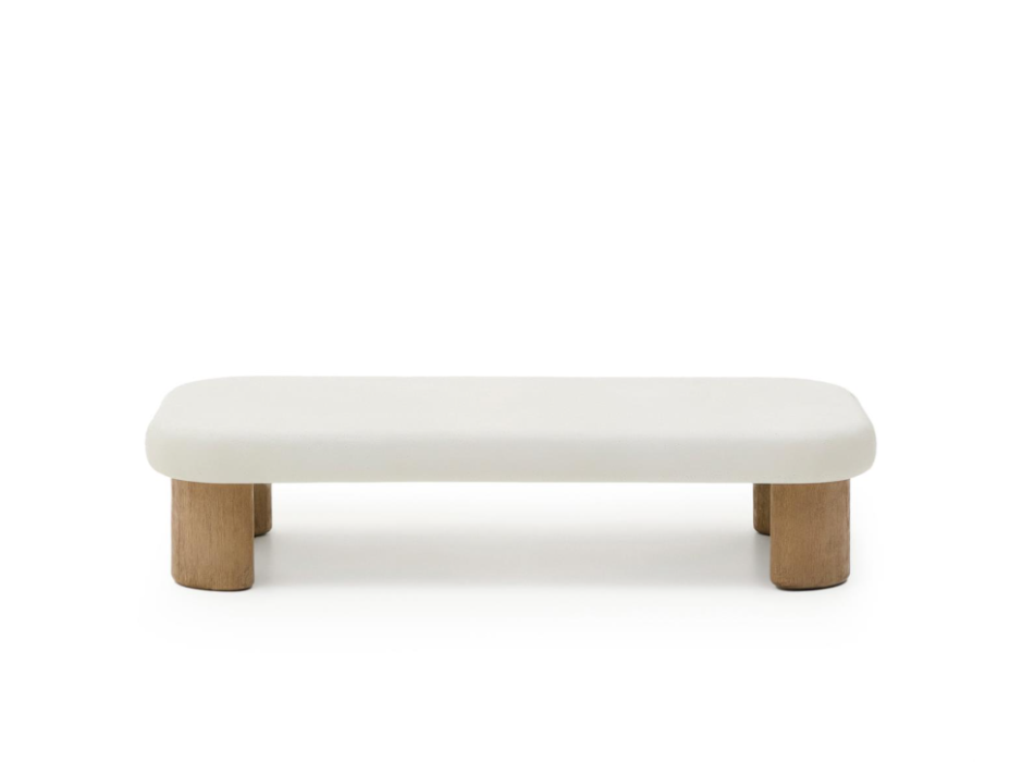 Mesa de centro de exterior Labra en hormigón y madera de acacia, 140 x 70 cm