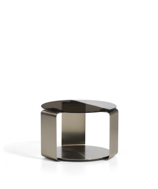 Mesa de centro Dolven de cristal marrón y acero cepillado, Ø60 cm