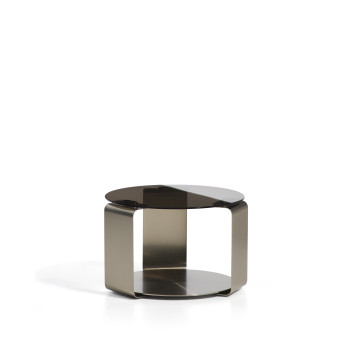 Mesa de centro Dolven de cristal marrón y acero cepillado, Ø60 cm