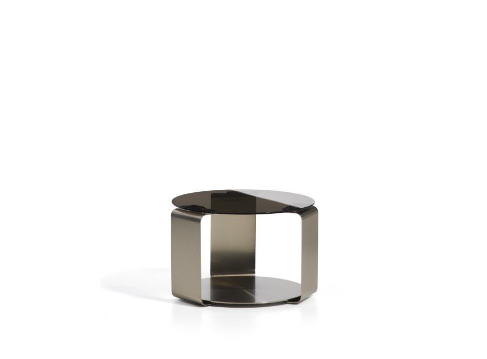 Mesa de centro Dolven de cristal marrón y acero cepillado, Ø60 cm