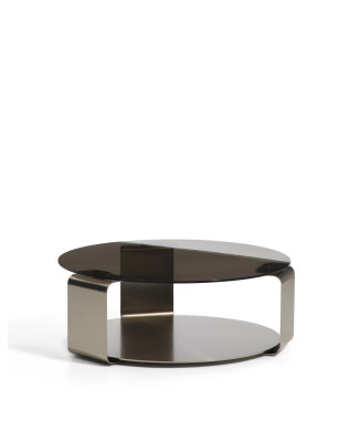 Mesa de centro Dolven de cristal marrón y acero cepillado, Ø80 cm