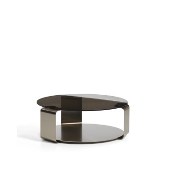 Mesa de centro Dolven de cristal marrón y acero cepillado, Ø80 cm