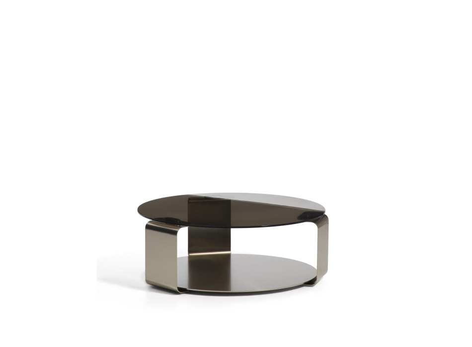 Mesa de centro Dolven de cristal marrón y acero cepillado, Ø80 cm