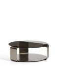 Mesa de centro Dolven de cristal marrón y acero cepillado, Ø80 cm