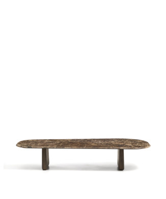 Mesa de centro Pirita en mármol marrón y patas de roble macizo con acabado
