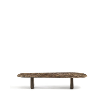 Mesa de centro Pirita en mármol marrón y patas de roble macizo con acabado