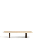Mesa de centro Pirita en travertino beige y patas de roble macizo con acabado