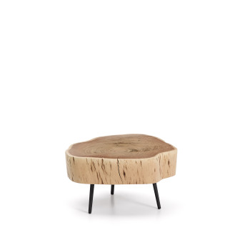 Mesa de centro Tavine de madera maciza de acacia con acabado blanqueado y patas de acero negro de Ø49 cm.