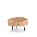 Mesa de centro Tavine de madera maciza de acacia con acabado blanqueado y patas de acero negro de Ø49 cm.