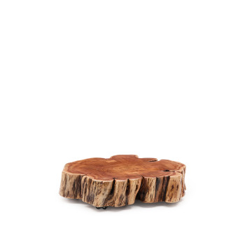 Mesa de centro Tavine de madera maciza de acacia blanqueada con ruedas, Ø65 cm