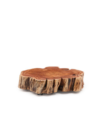 Mesa de centro Tavine de madera maciza de acacia blanqueada con ruedas, Ø65 cm