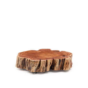 Mesa de centro Tavine de madera maciza de acacia blanqueada con ruedas, Ø65 cm
