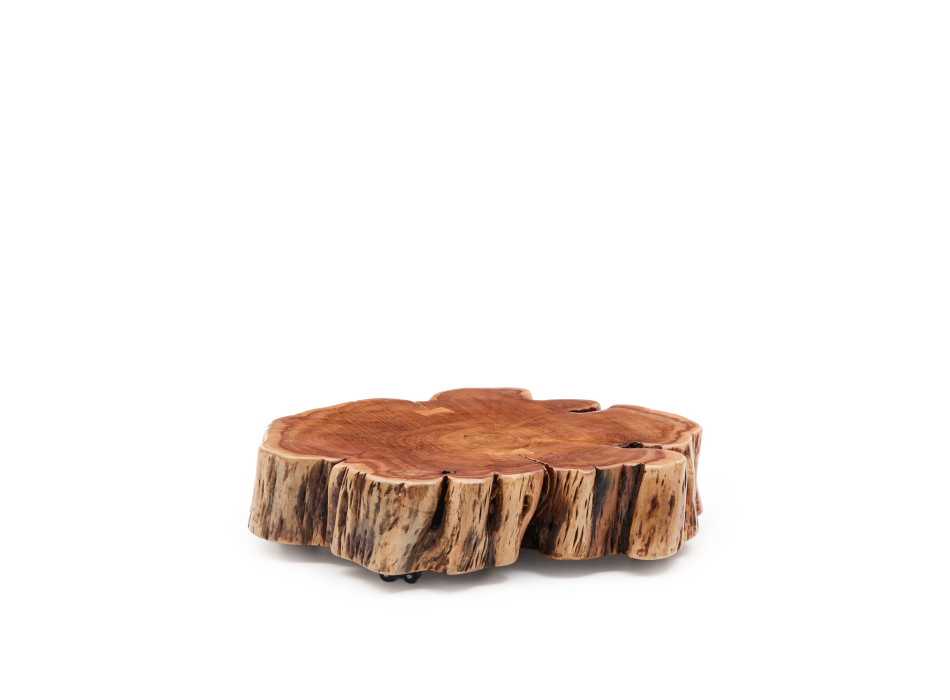 Mesa de centro Tavine de madera maciza de acacia blanqueada con ruedas, Ø65 cm