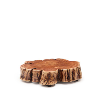 Mesa de centro Tavine de madera maciza de acacia blanqueada con ruedas, Ø85 cm