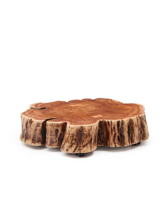 Mesa de centro Tavine de madera maciza de acacia blanqueada con ruedas, Ø85 cm
