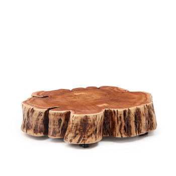Mesa de centro Tavine de madera maciza de acacia blanqueada con ruedas, Ø85 cm