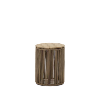 Mesa de centro Dandara en acero, cuerda beige y madera maciza de acacia Ø40 cm FSC 100%