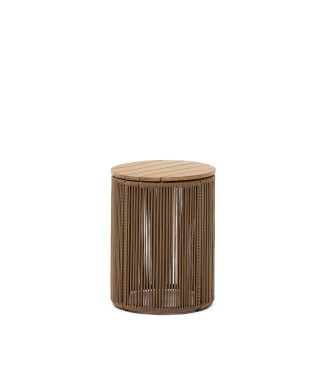 Mesa de centro Dandara en acero, cuerda beige y madera maciza de acacia Ø40 cm FSC 100%