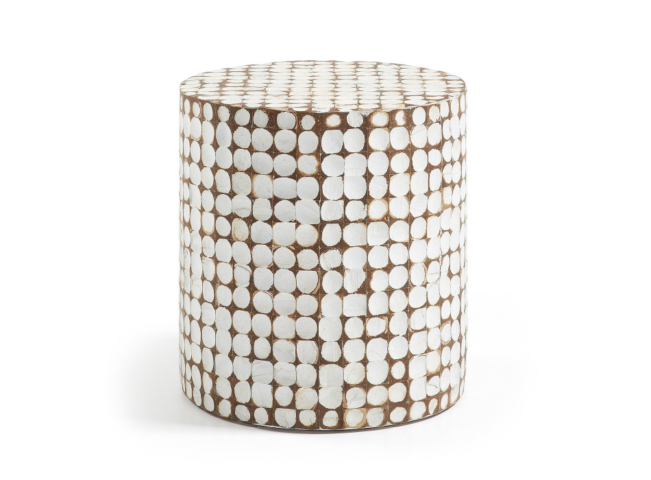 Mesa de centro Necoco en madera maciza de mango y cáscaras de coco Ø 40 cm