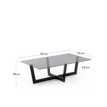 Mesa de centro Plam 120 x 70 cm cristal negro gris humo