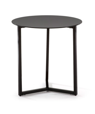 Mesa de centro Raeam de cristal templado y acero con acabado negro, Ø 50 cm.