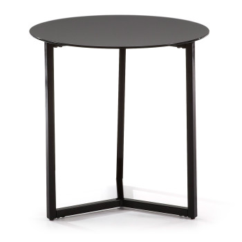 Mesa de centro Raeam de cristal templado y acero con acabado negro, Ø 50 cm.