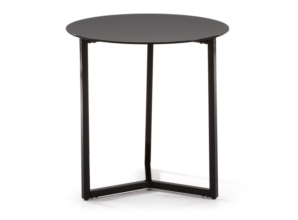 Mesa de centro Raeam de cristal templado y acero con acabado negro, Ø 50 cm.