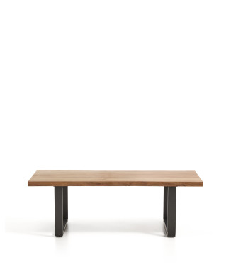 Mesa de centro Uxue de madera maciza de acacia con patas de acero negro, 130 x 64 cm.