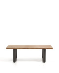 Mesa de centro Uxue de madera maciza de acacia con patas de acero negro, 130 x 64 cm.