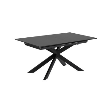 Mesa extensible Atminda en cristal y patas de acero, acabado negro, 160 (210) x 90 cm