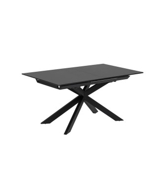 Mesa extensible Atminda en cristal y patas de acero, acabado negro, 160 (210) x 90 cm