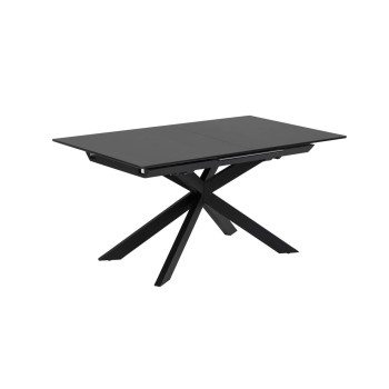 Mesa extensible Atminda en cristal y patas de acero, acabado negro, 160 (210) x 90 cm