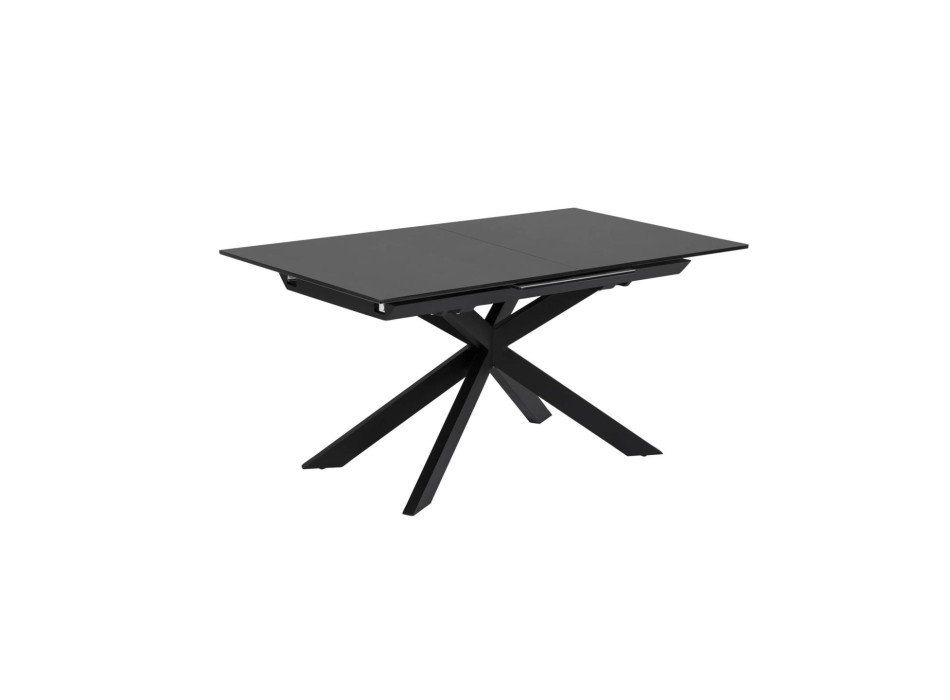 Mesa extensible Atminda en cristal y patas de acero, acabado negro, 160 (210) x 90 cm