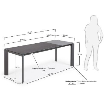 Mesa extensible Axis en porcelana Vulcano, 220cm