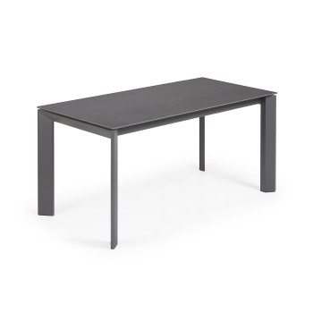Mesa extensible Axis en porcelana Roca Vulcano con patas gris oscuro 160 (220) cm