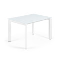 Mesa extensible Axis en cristal blanco y patas de acero acabado blanco 120 (180) cm